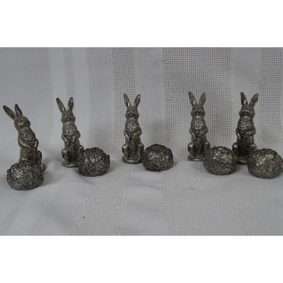 10 Piece Pewter Bunny Rabbit Figurines and Cabbage Home Decor - Picture 1 of 5
